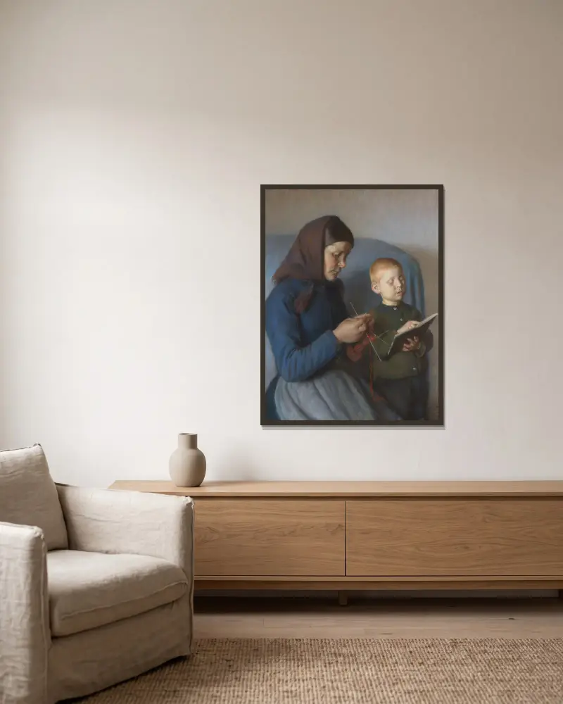 Die Lektion wird durchgenommen von Anna Ancher gerahmt an einer Wand