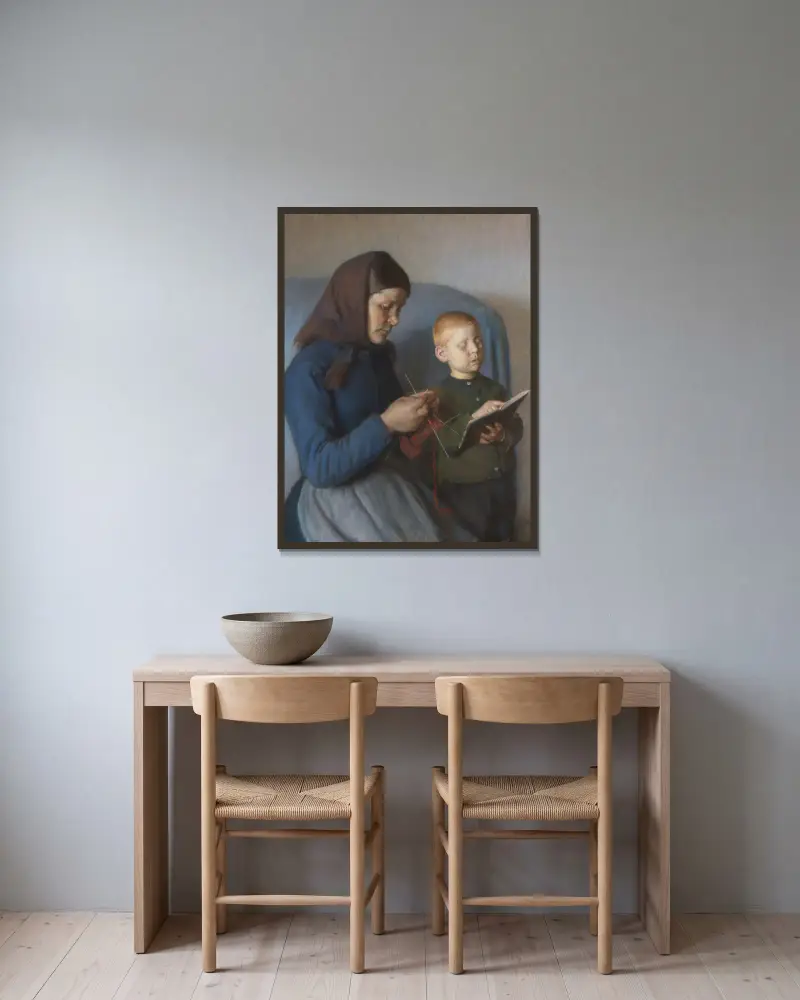 Die Lektion wird durchgenommen von Anna Ancher gerahmt an einer Wand