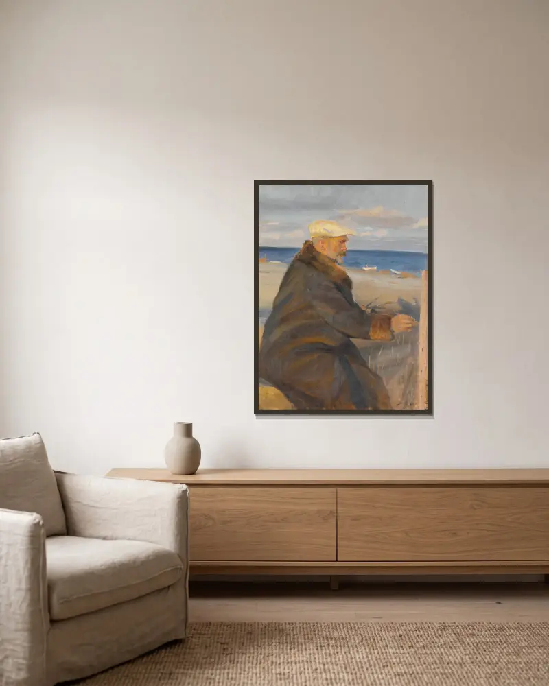 Michael Ancher Painting on the Shore av Anna Ancher inramad på en vägg
