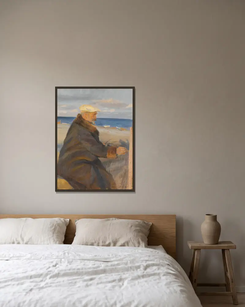 Michael Ancher Painting on the Shore av Anna Ancher inramad på en vägg