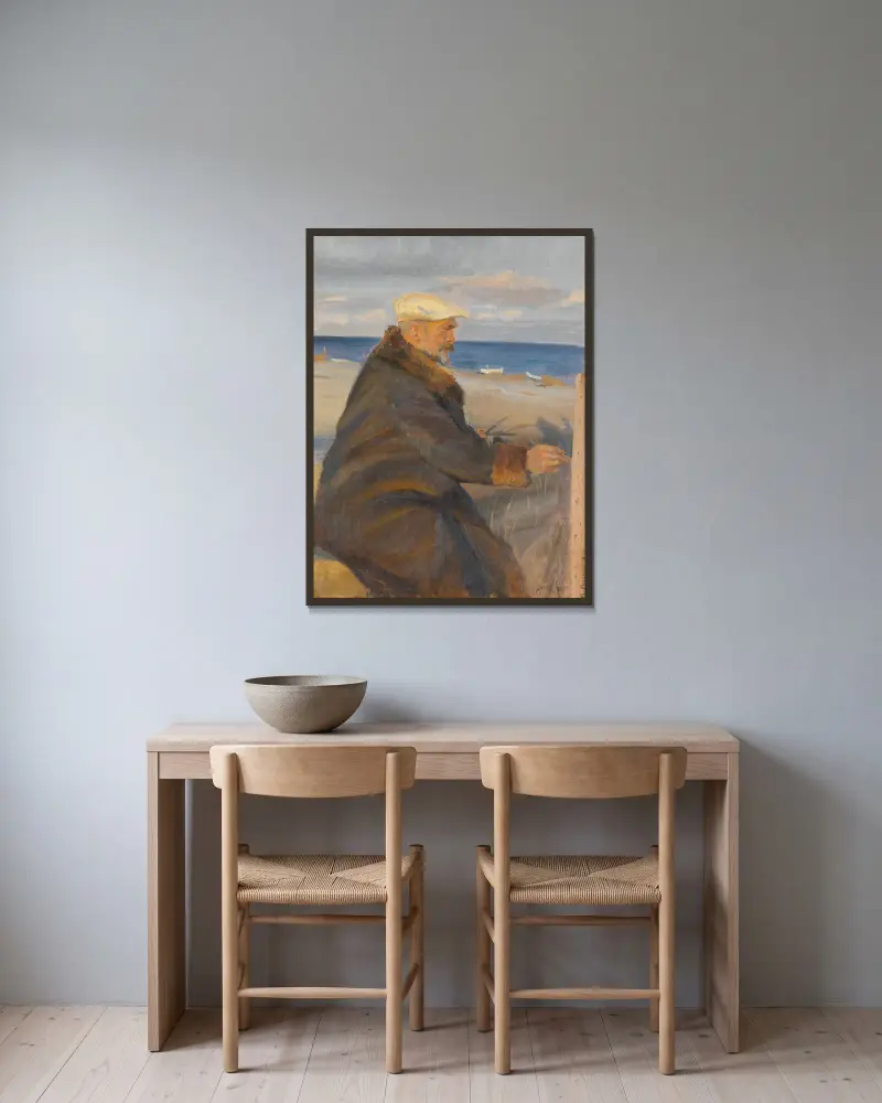 Michael Ancher Painting on the Shore av Anna Ancher inramad på en vägg