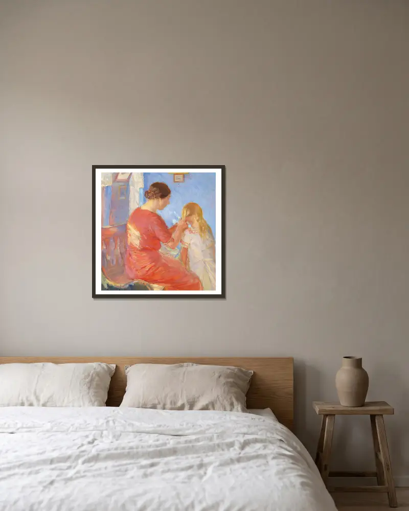 Moderen fletter Barnets Haar av Anna Ancher inramad på en vägg