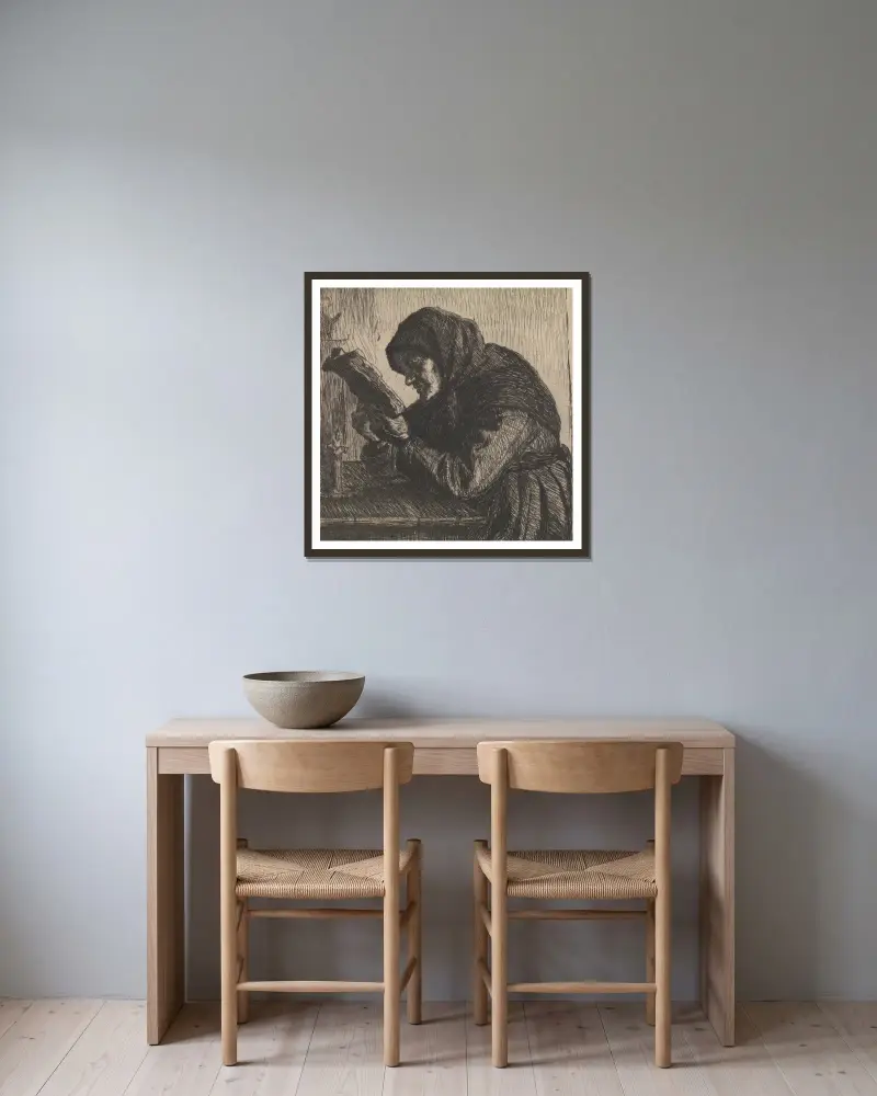 Czytająca stara kobieta, Anna Ancher w ramie na ścianie