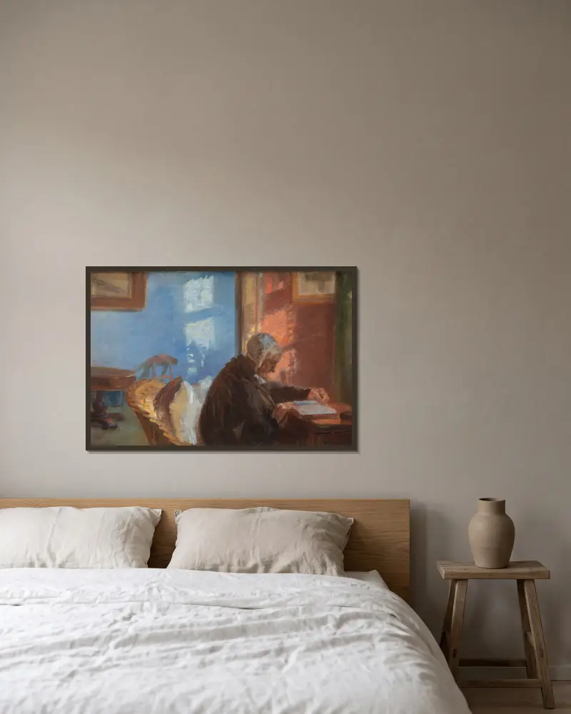 The Artist’s Mother Ane Hedvig Brøndum in the Red Room av Anna Ancher inramad på en vägg