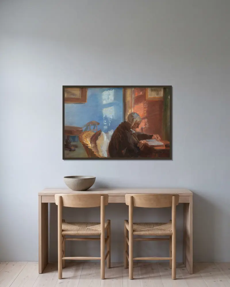 The Artist’s Mother Ane Hedvig Brøndum in the Red Room av Anna Ancher inramad på en vägg