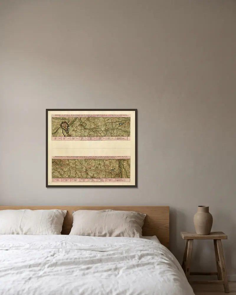 Afbeelding van de linien of retrenchementen; representation des lignes av Anna Beek inramad på en vägg