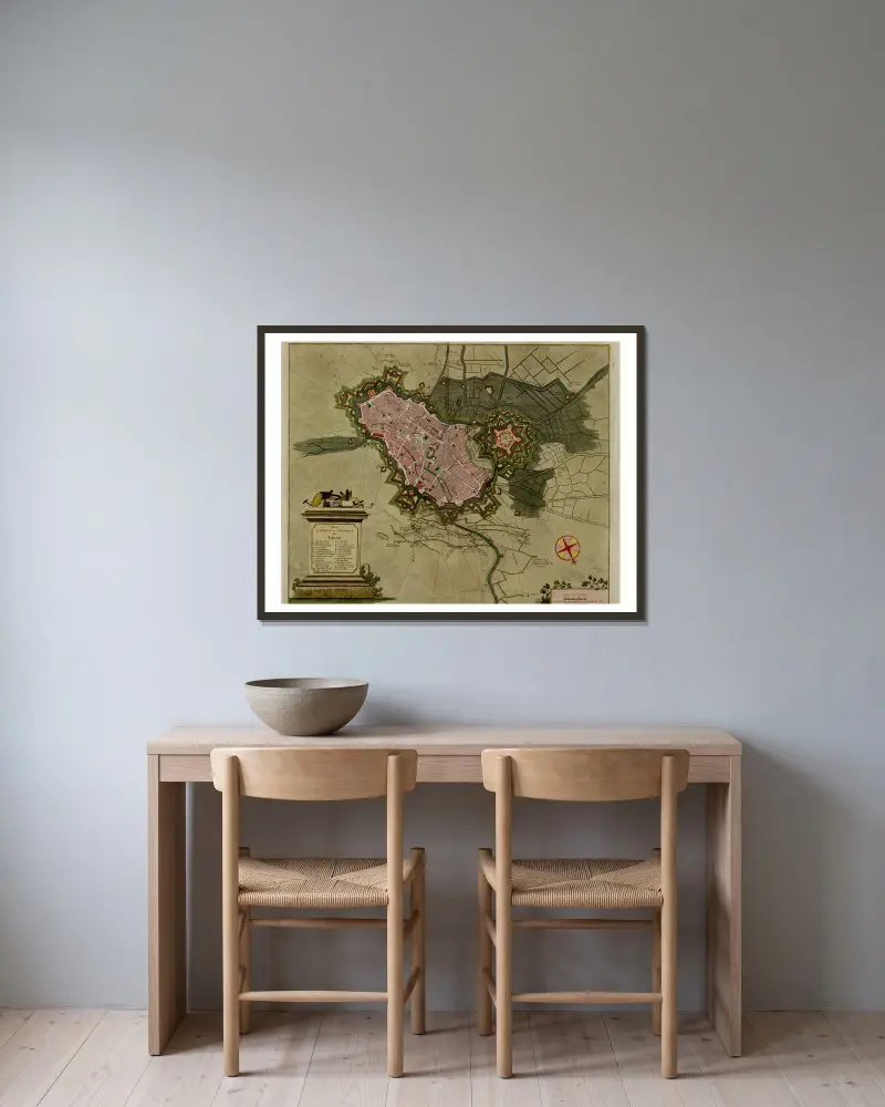 Plan de la ville et citadelle de Lille av Anna Beek inramad på en vägg