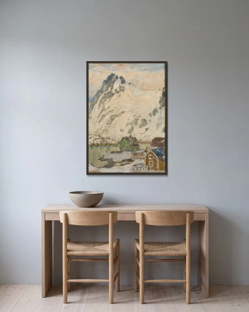 Vid foten av berget. Studie från Lofoten av Anna Boberg inramad på en vägg