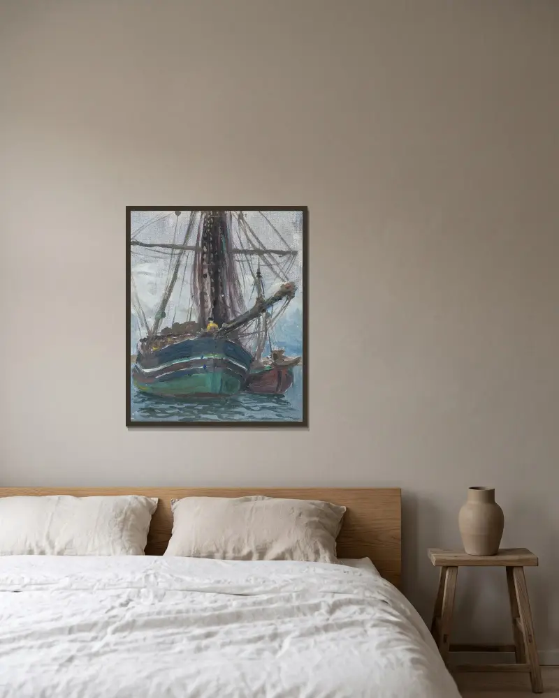 Dimma stiger från havet. Studier från Lofoten av Anna Boberg inramad på en vägg