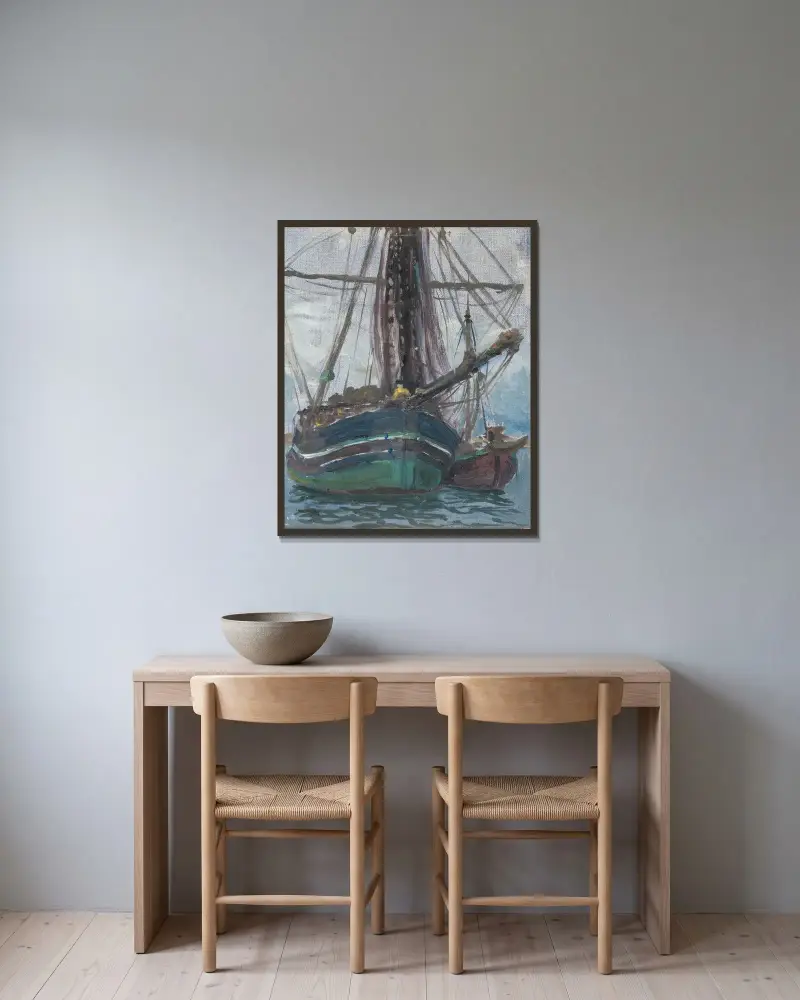 Dimma stiger från havet. Studier från Lofoten av Anna Boberg inramad på en vägg