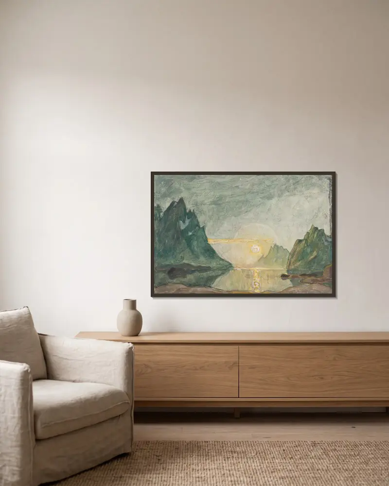 Mitternachtssonne. Studie aus Nordnorwegen von Anna Boberg gerahmt an einer Wand