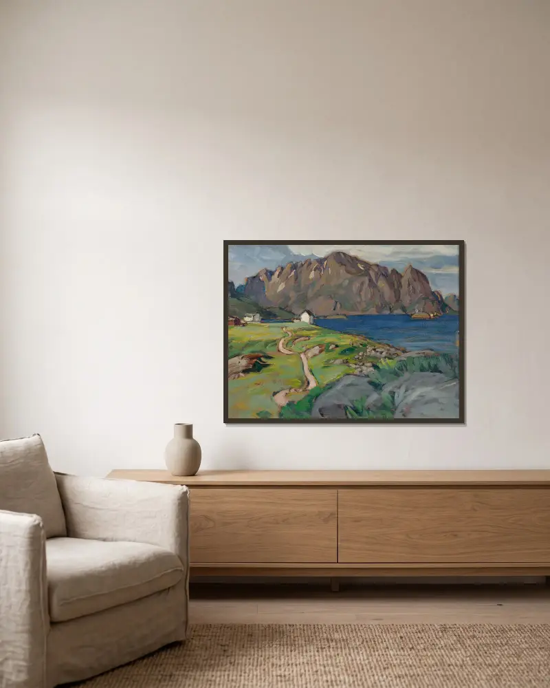 Sommer, Store Molla. Studie aus Lofoten von Anna Boberg gerahmt an einer Wand