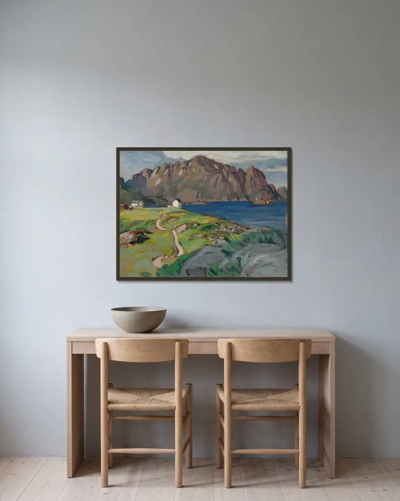Sommer, Store Molla. Studie aus Lofoten von Anna Boberg gerahmt an einer Wand