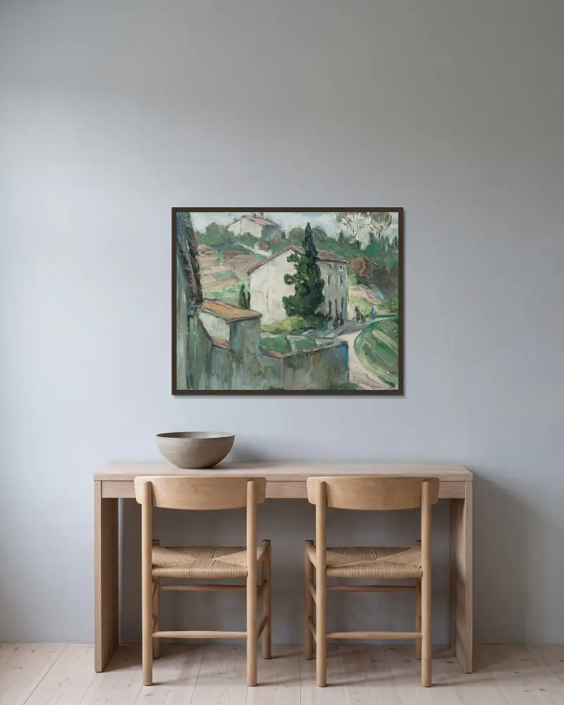 De röda taken. Studie från södra Frankrike av Anna Boberg inramad på en vägg