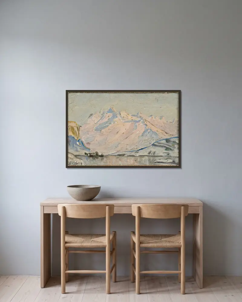 Slunce nad Lofotami. Studie, Anna Boberg v rámu na stěně