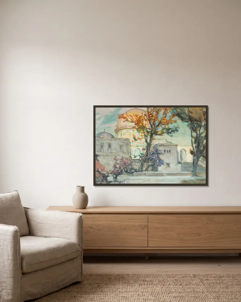 Blick auf Jerusalem. Studie von Anna Boberg gerahmt an einer Wand