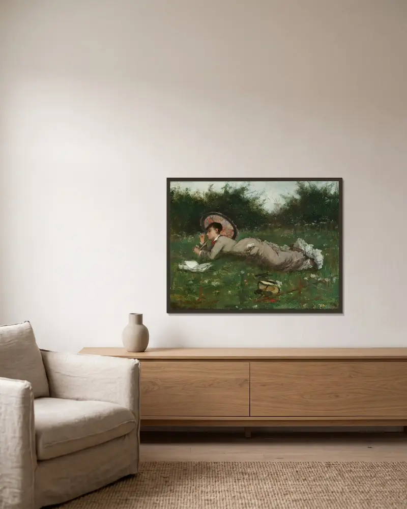 A Girl In A Meadow av Anna Nordgren inramad på en vägg