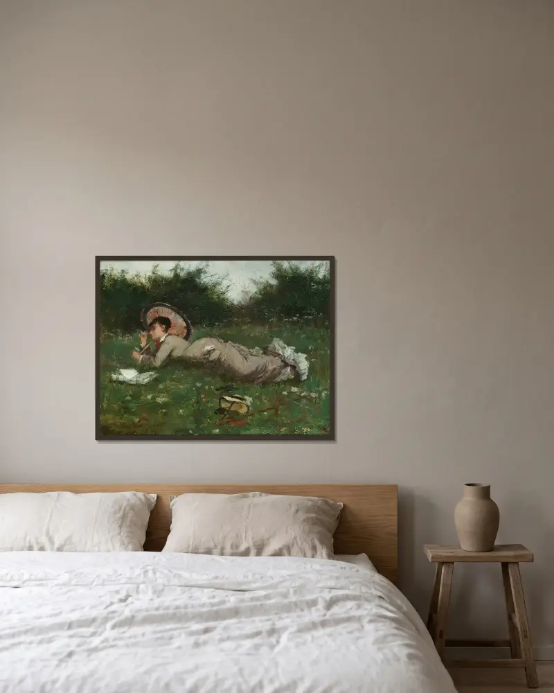 A Girl In A Meadow av Anna Nordgren inramad på en vägg