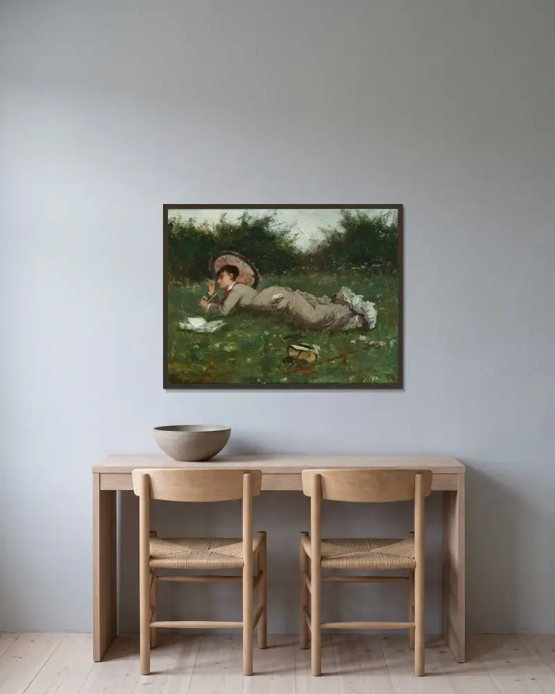 A Girl In A Meadow av Anna Nordgren inramad på en vägg