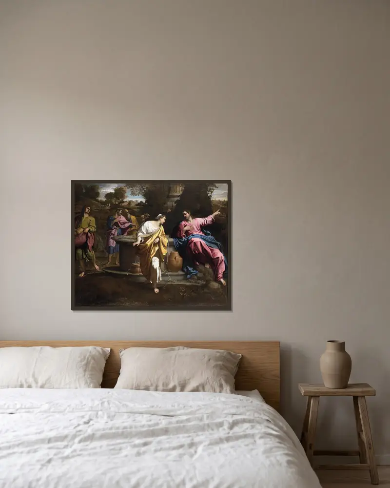 Kristus och samaritiskan av Annibale Carracci inramad på en vägg