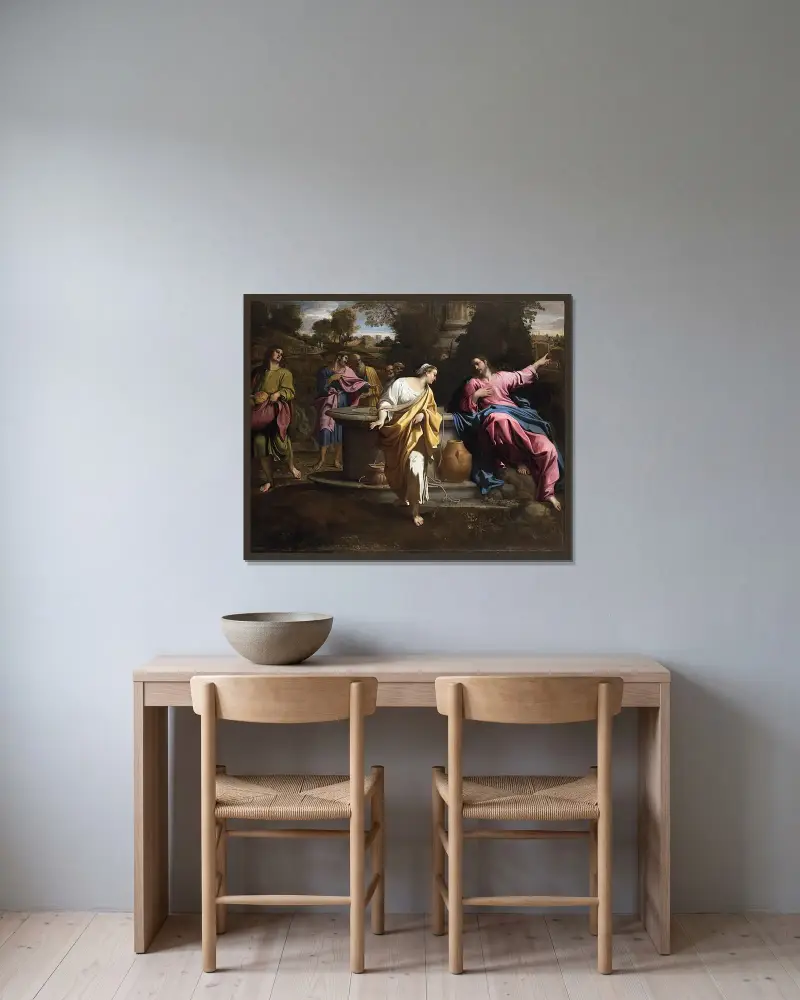 Kristus och samaritiskan av Annibale Carracci inramad på en vägg