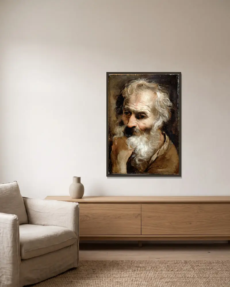 Head of an Old Man av Annibale Carracci inramad på en vägg