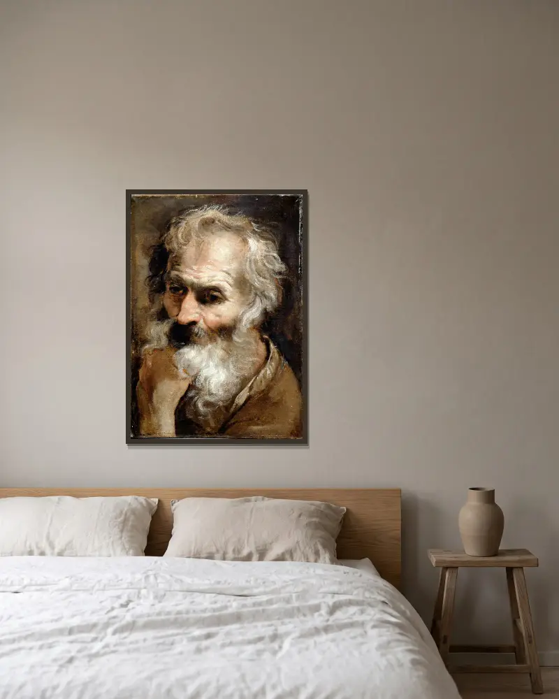 Head of an Old Man av Annibale Carracci inramad på en vägg