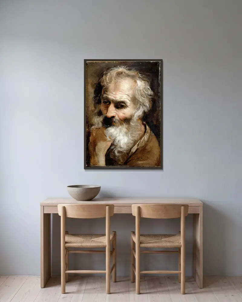 Head of an Old Man av Annibale Carracci inramad på en vägg