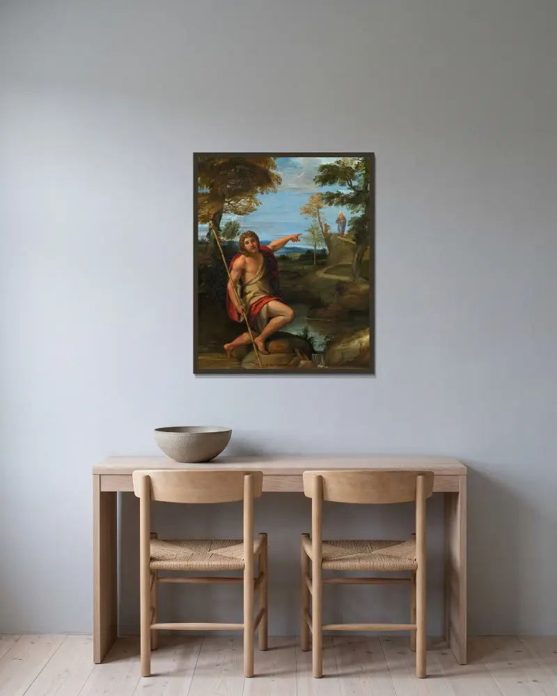 Johannes döparen av Annibale Carracci inramad på en vägg