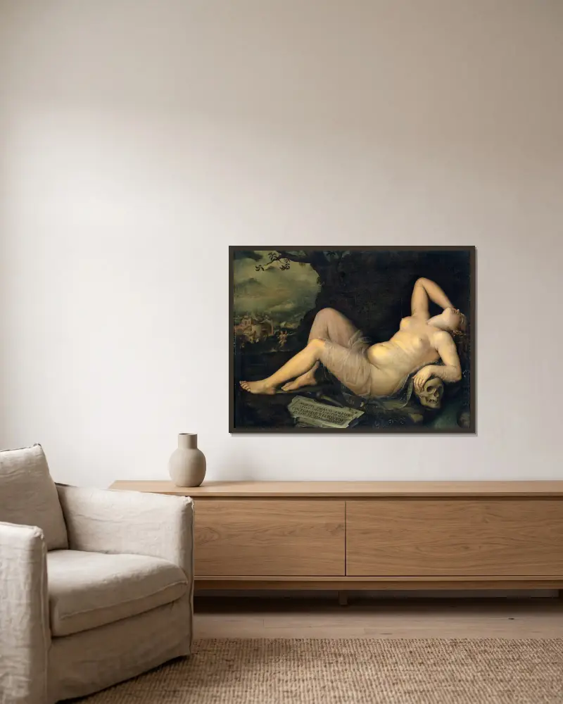Sleep, an Image of Death av Annibale Carracci inramad på en vägg
