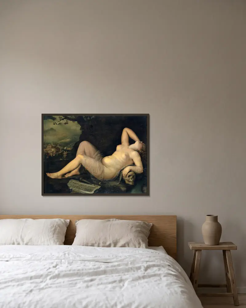 Sleep, an Image of Death av Annibale Carracci inramad på en vägg