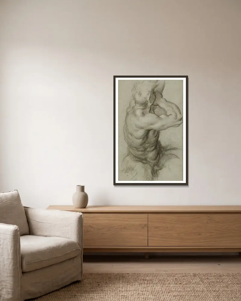 Study of Triton Blowing a Conch Shell av Annibale Carracci inramad på en vägg