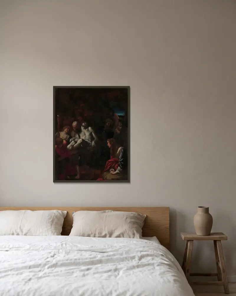 Kristi begravning av Annibale Carracci inramad på en vägg