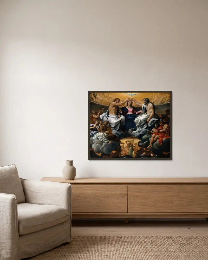 Die Krönung Marias von Annibale Carracci gerahmt an einer Wand