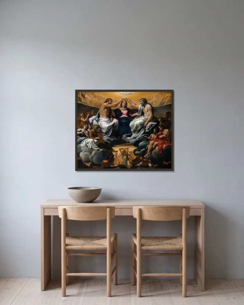 Die Krönung Marias von Annibale Carracci gerahmt an einer Wand