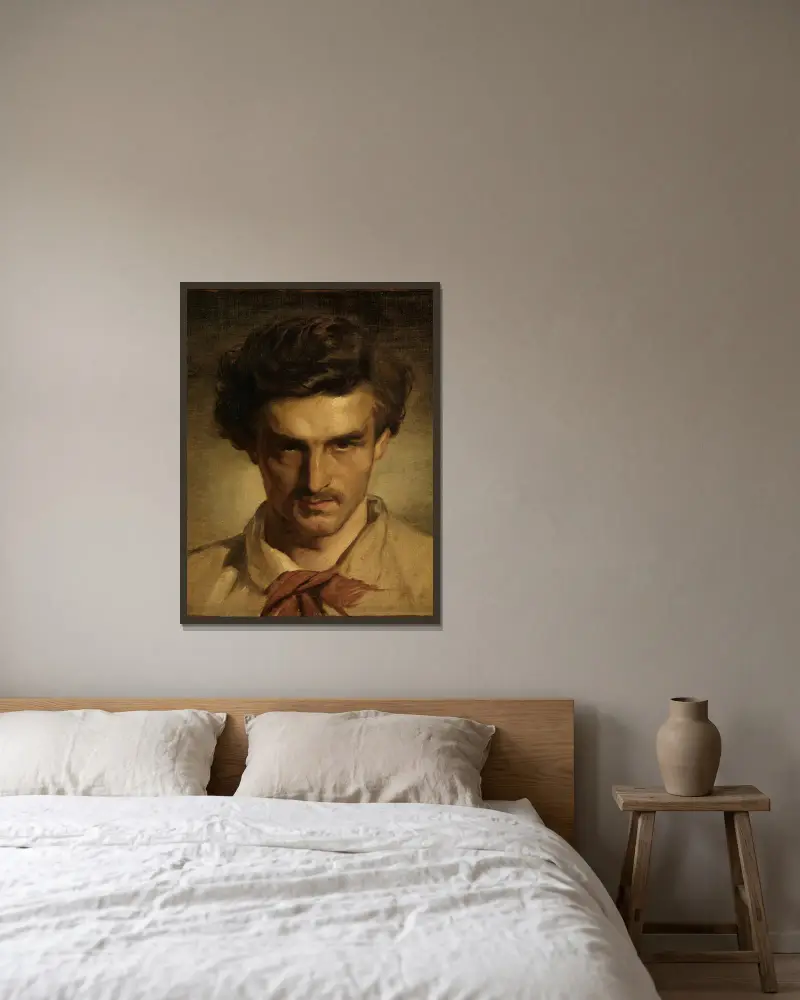 Jugendliches Selbstbildnis av Anselm Feuerbach inramad på en vägg