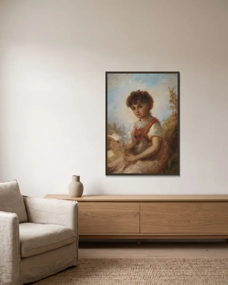 Kleines Mädchen mit einer Ziege av Anselm Feuerbach inramad på en vägg