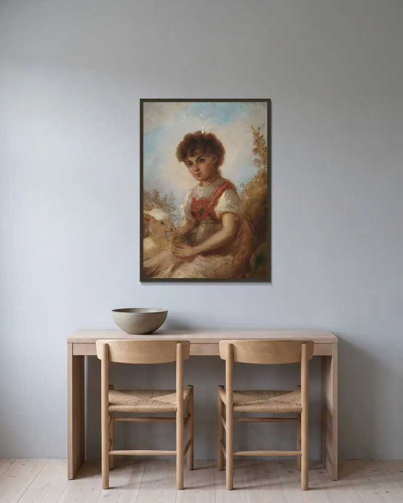 Kleines Mädchen mit einer Ziege av Anselm Feuerbach inramad på en vägg