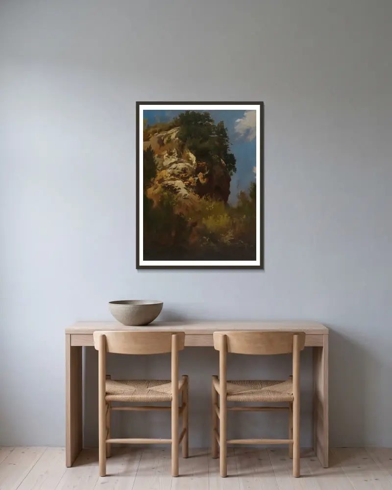 Landschaft, Felsgestein av Anselm Feuerbach inramad på en vägg