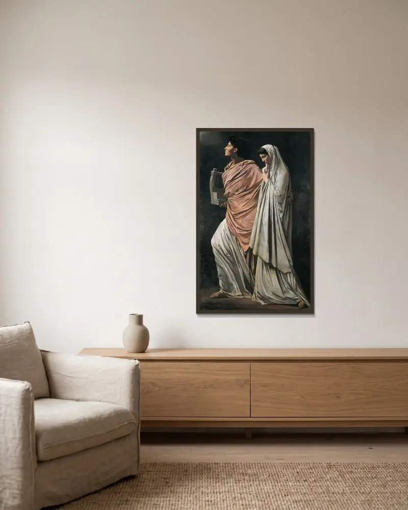 Orfeus och Eurydike av Anselm Feuerbach inramad på en vägg