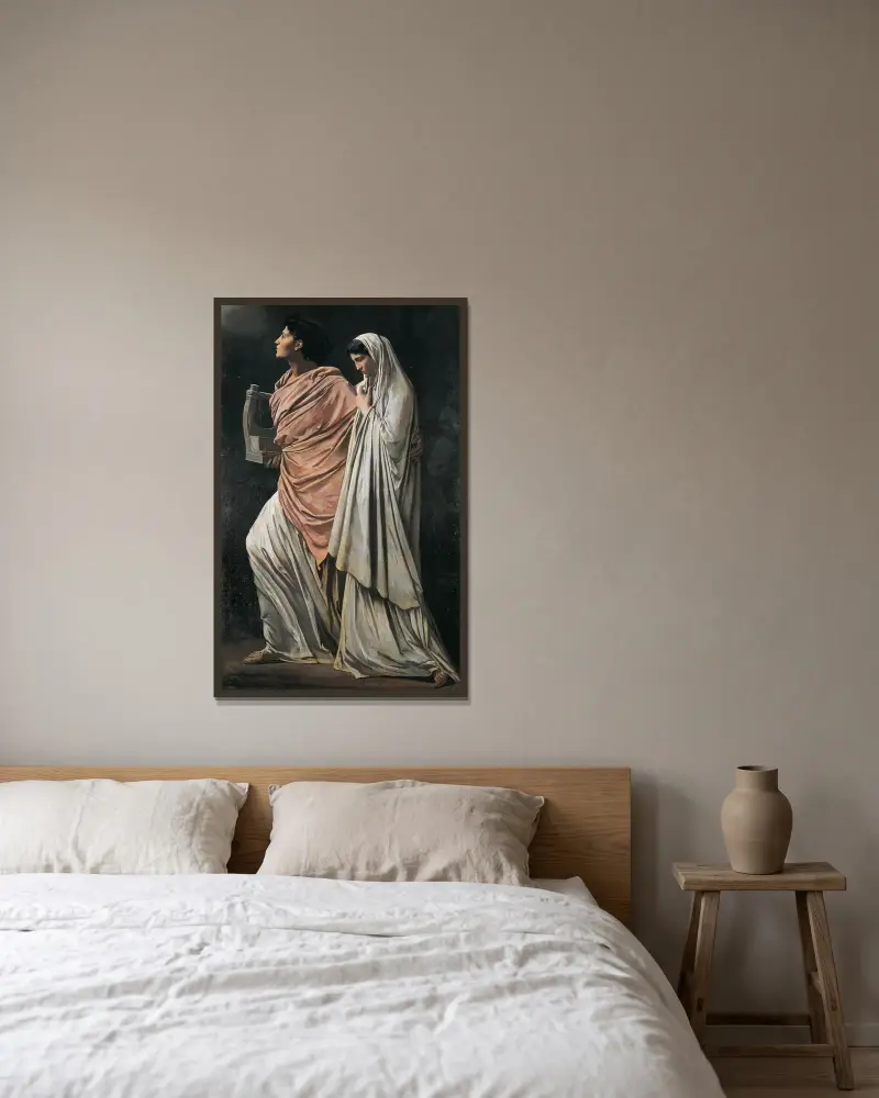 Orfeus och Eurydike av Anselm Feuerbach inramad på en vägg
