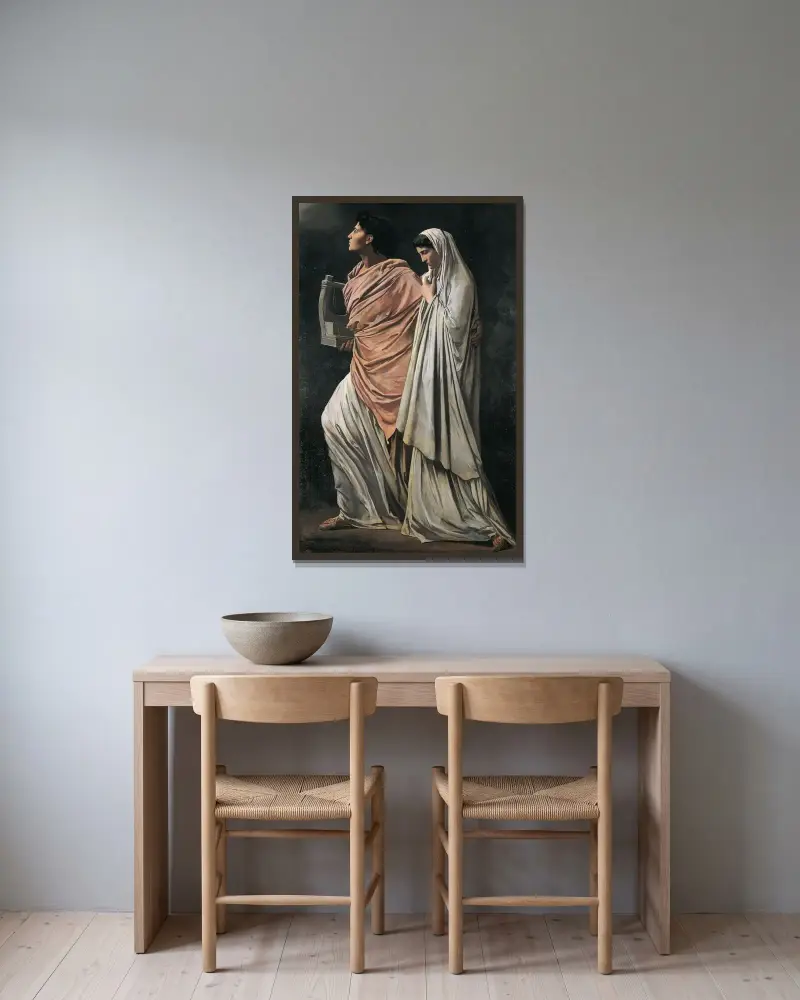 Orfeus och Eurydike av Anselm Feuerbach inramad på en vägg