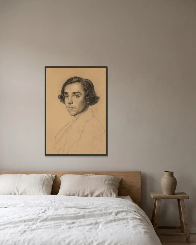 Porträtt av en ung man av Anselm Feuerbach inramad på en vägg