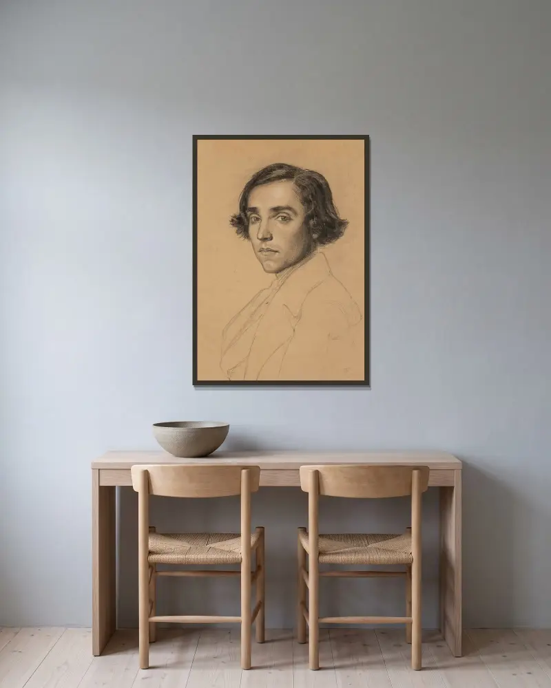 Porträtt av en ung man av Anselm Feuerbach inramad på en vägg