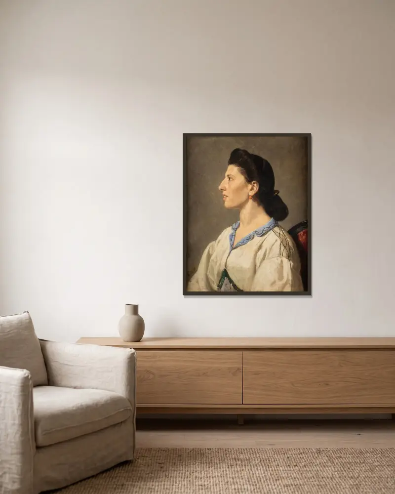 Porträtt av en italiensk kvinna av Anselm Feuerbach inramad på en vägg