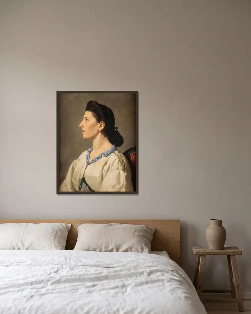 Porträtt av en italiensk kvinna av Anselm Feuerbach inramad på en vägg