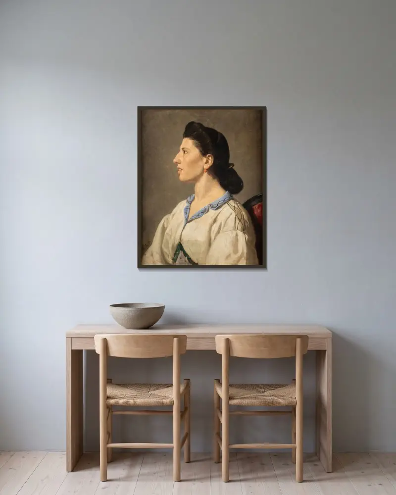 Porträtt av en italiensk kvinna av Anselm Feuerbach inramad på en vägg