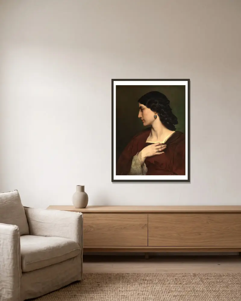 Portrait of Nanna Risi av Anselm Feuerbach inramad på en vägg