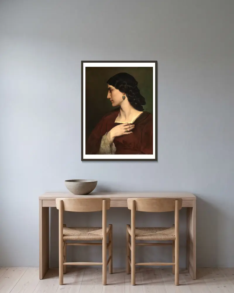 Portrait of Nanna Risi av Anselm Feuerbach inramad på en vägg