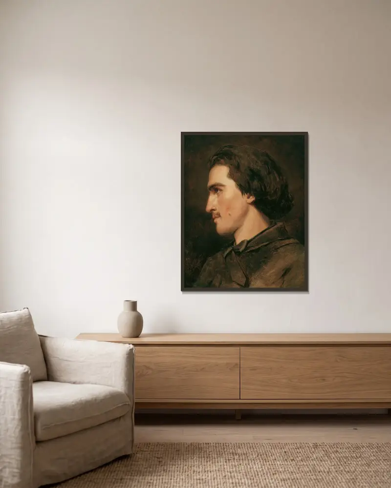 Självporträtt av Anselm Feuerbach inramad på en vägg